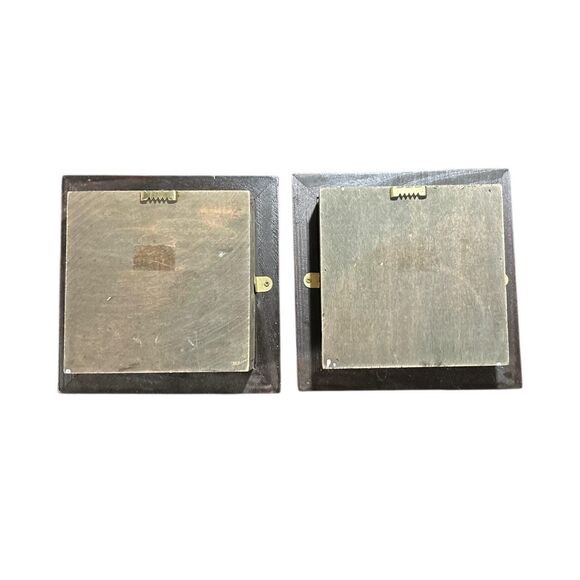 Two African Ceremonial Head Figure Shadow Boxes in Brown Wood Frame - Picture 8 of 8